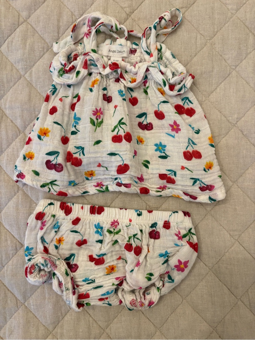 Angel Dear White Cherry & Floral Tank Top and Bloomer Set